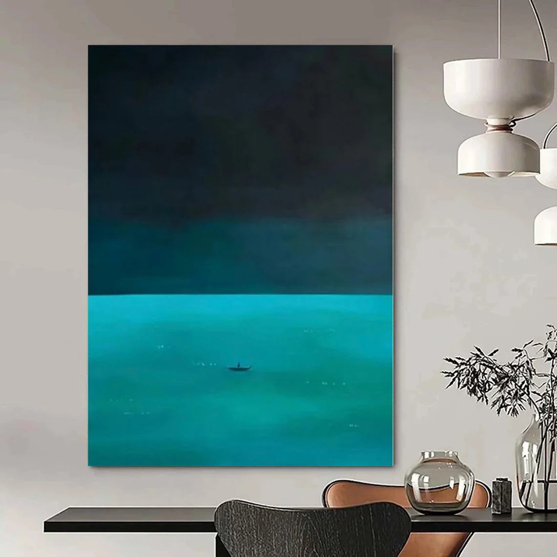 Turquoise Hand-painted Original Coastal Canvas Wall Art UM0WE